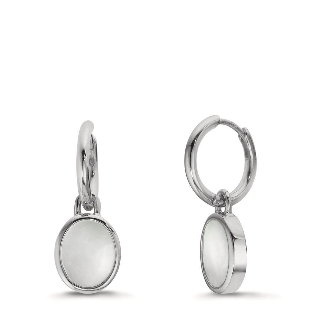 Creole mit Einhänger Silber Perlmutt weiss, 2 Perlen 9-9.5 mm Ø14 mm-610489