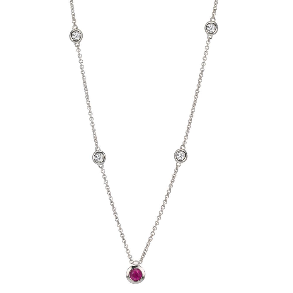 Collier Or blanc 18K Diamant 0.14 ct, 4 Pierres, w-si, Rubis 42-45 cm-610590