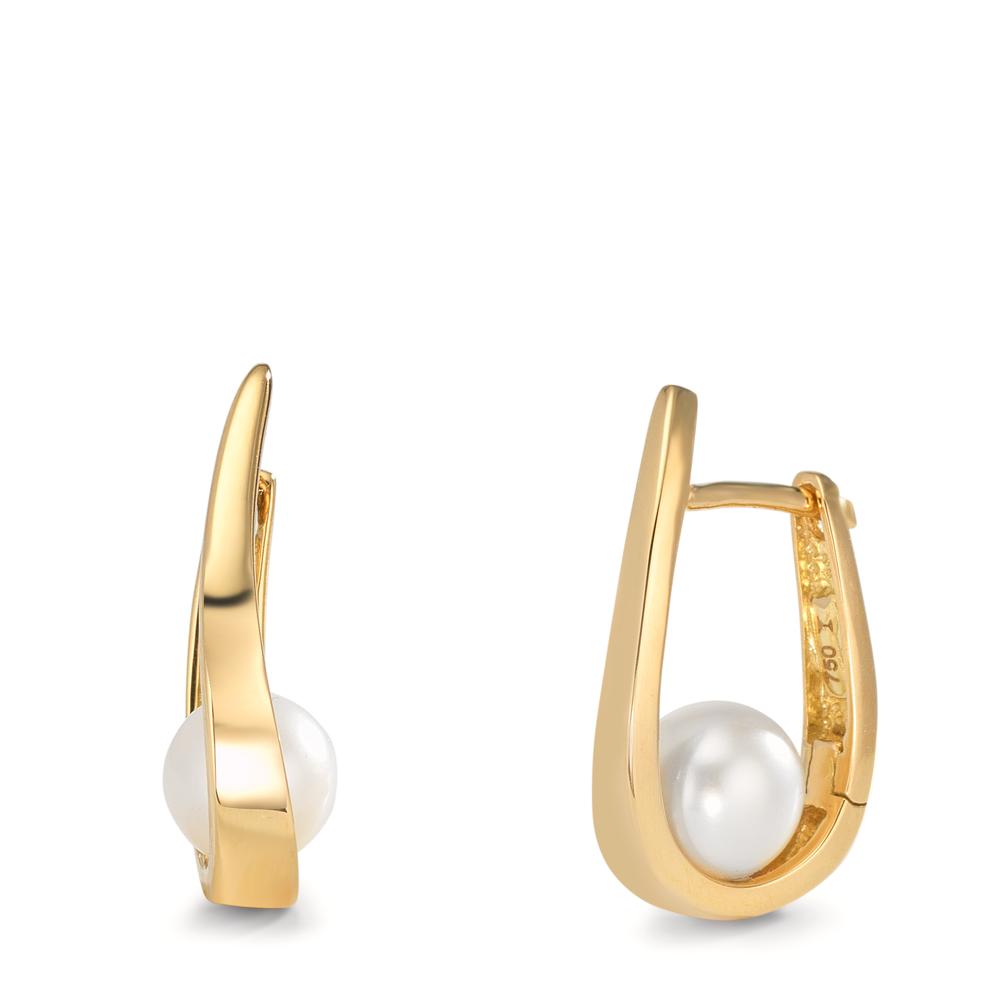 Créoles à charnières Or jaune 18K perle d'eau douce, 2 Perles 6-6.5 mm-610609