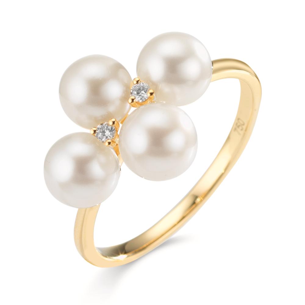 Bague Or jaune 18K Diamant 0.30 ct, 2 Pierres, w-si perle d'eau douce, 4 Perles 5.5-6 mm-610626