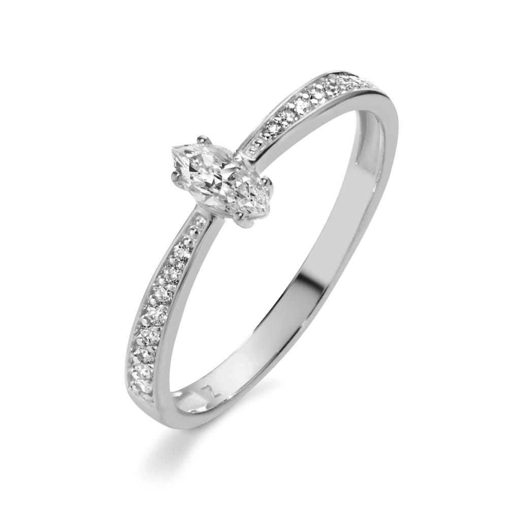 Bague Or blanc 9K Zircone, Zircone navette-610742