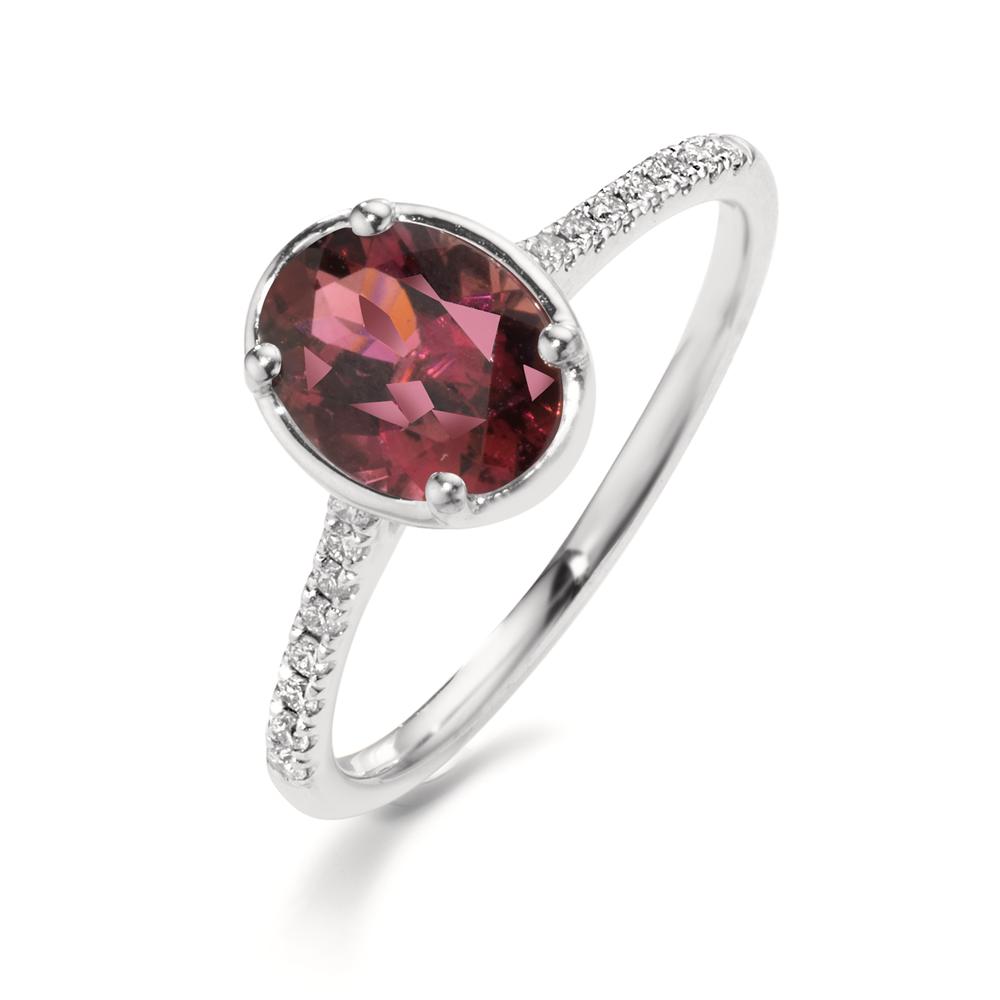 Bague Or blanc 18K Diamant 0.10 ct, 16 Pierres, w-si, Tourmaline rose, 1.50 ct-610762