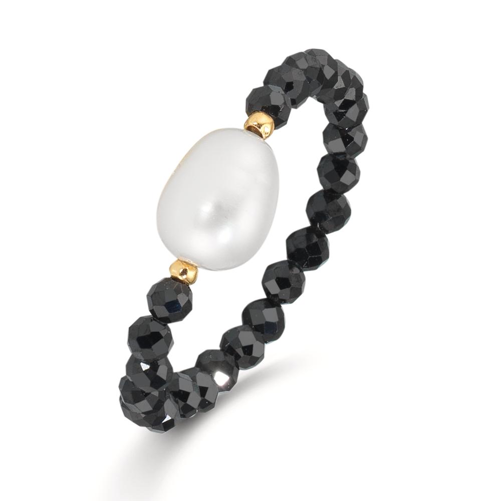 Bague Acier inoxydable Cristal noir, 2.5 mm jaune PVD perle d'eau douce, 5.5 mm-611888
