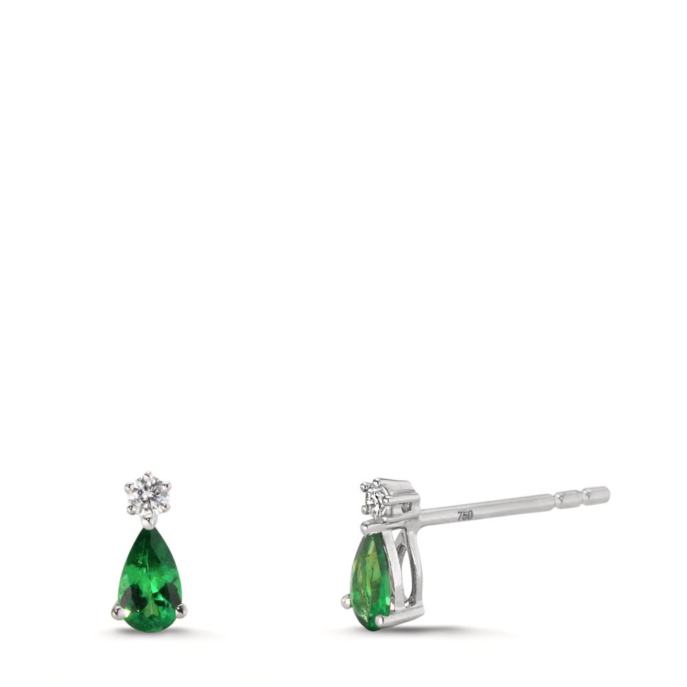 Clous d'oreilles Or blanc 18K Diamant 0.05 ct, 2 Pierres, w-si, Grenat vert, 2 Pierres-611906