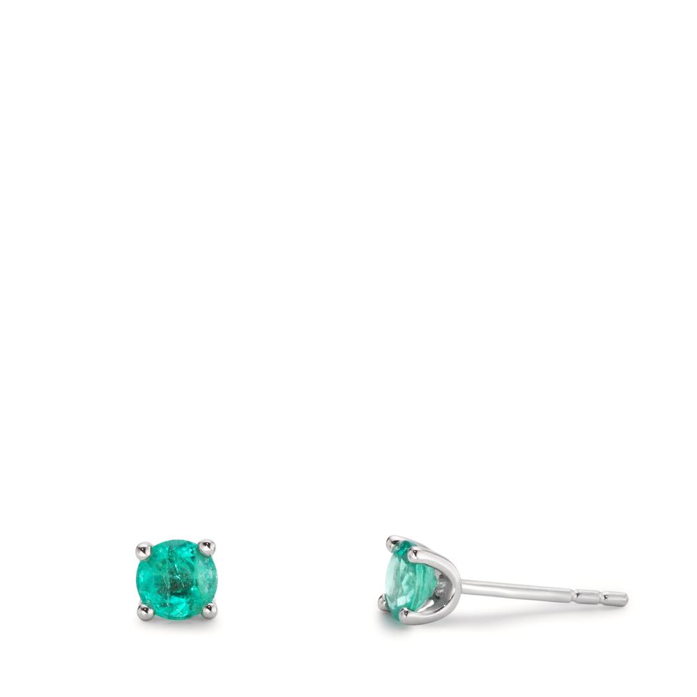 Clous d'oreilles Or blanc 18K Émeraude 2 Pierres Ø4 mm-611907