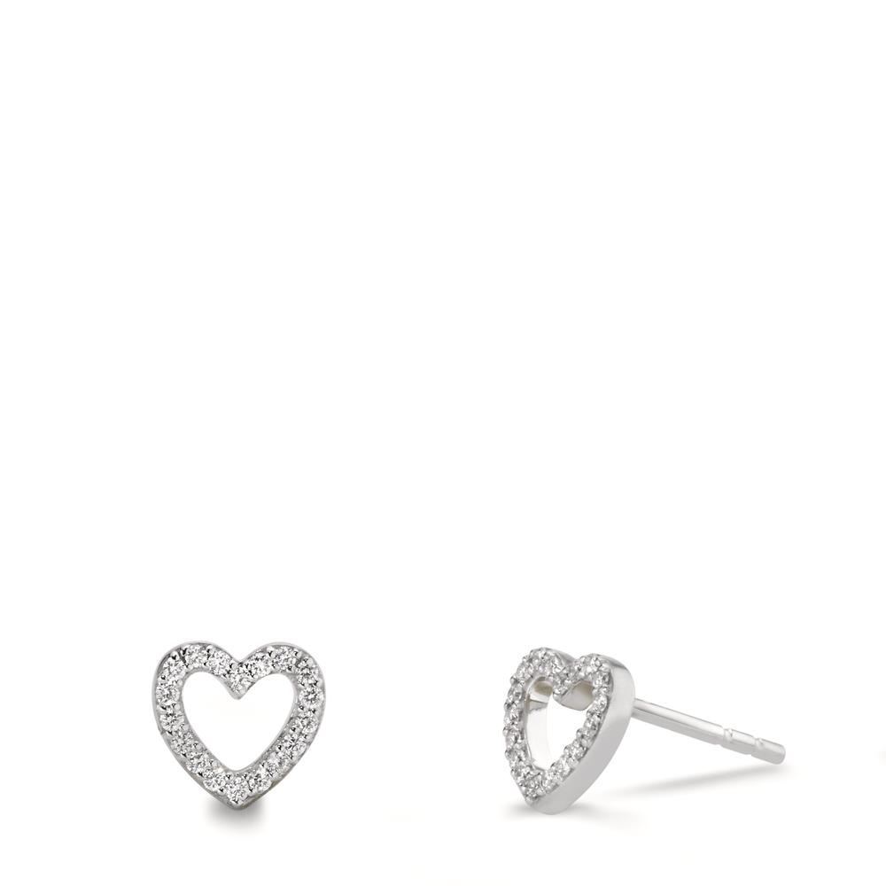 Clous d'oreilles Or blanc 18K Diamant 0.10 ct, w-si Coeur Ø6.5 mm-611908
