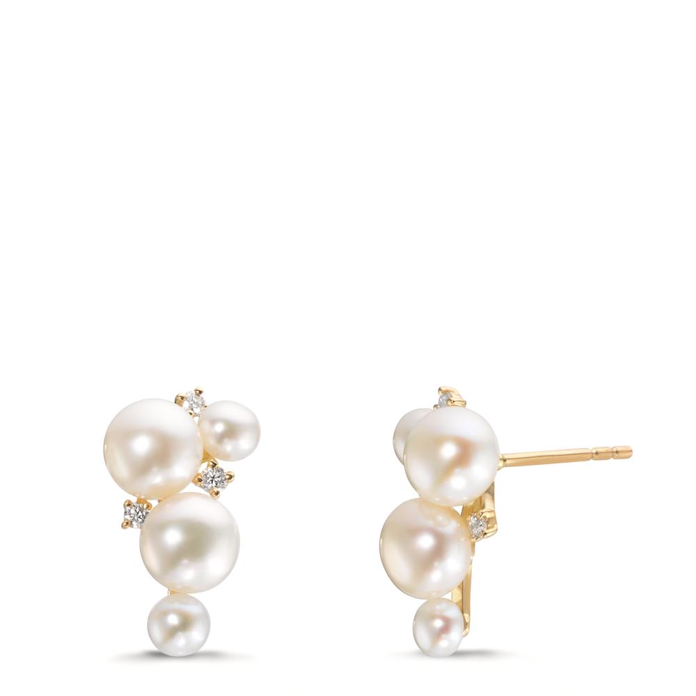 Pendant d'oreilles Or jaune 18K Diamant 0.09 ct, w-si perle d'eau douce, 8 Perles 3.5-5.5 mm-612221