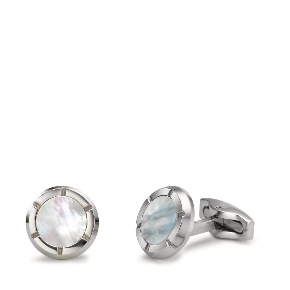 Boutons de manchette Acier inoxydable nacre, 2 Perles Ø16 mm-612306