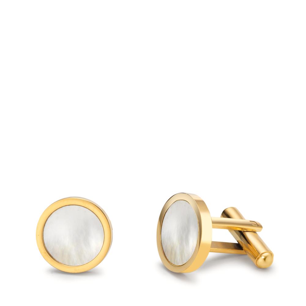Boutons de manchette Acier inoxydable jaune PVD nacre, 2 Perles Ø15 mm-612310