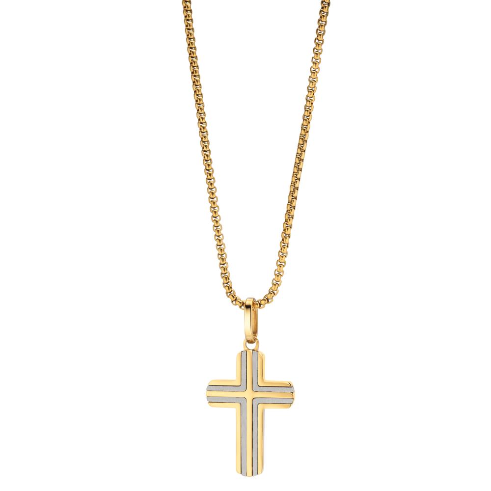 Chaînette avec pendentif Acier inoxydable jaune PVD Croix 45-52 cm-612313