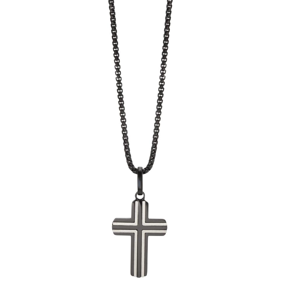 Chaînette avec pendentif Acier inoxydable noir PVD Croix 45-52 cm-612315