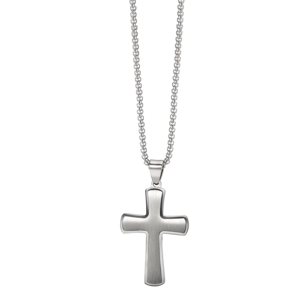 Chaînette avec pendentif Acier inoxydable noir PVD Croix 50 cm-612317