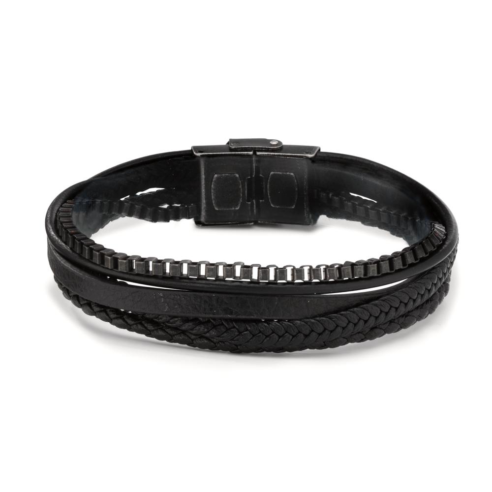Bracelet Acier inoxydable, Cuir noir PVD 22 cm-612328